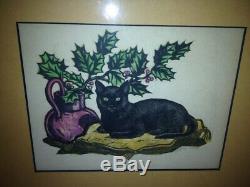 Gregory Orloff Important Art Deco WPA Chicago Artist Cat Colored Woodblock Print