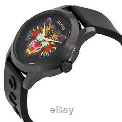 Gucci G-Timeless Black with Cat Motif Dial Men's Rubber Watch YA1264021