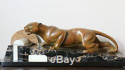 Guy Debe -Bronze / Marble Art Deco creeping panther 1920-1930 period, France