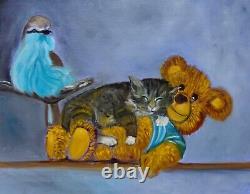 HAWAII ARTIST ART DECO CAT NAP Original oil Painting