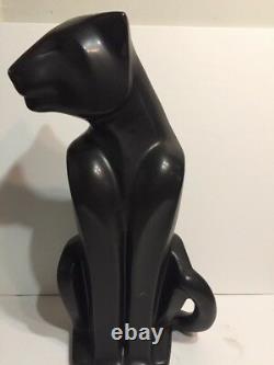 Haeger Ceramic Cats Panther Pair Deco Black White 20.5 Tall Jaguar Lion Leopard