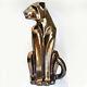 Haeger Pottery 21 Art Deco Cat Panther Orig. Label -bronze Metallic Glaze