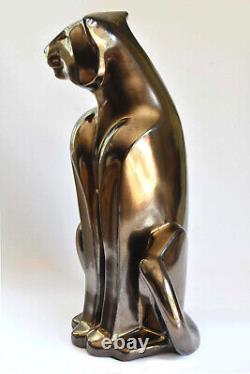 Haeger Pottery 21 ART DECO CAT Panther Orig. Label -Bronze Metallic Glaze