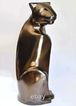 Haeger Pottery 21 ART DECO CAT Panther Orig. Label -Bronze Metallic Glaze