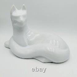 Haeger White Cat Glossy Ceramic Figurine Large 1992 Modernist Art Deco Statue
