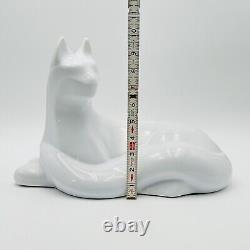 Haeger White Cat Glossy Ceramic Figurine Large 1992 Modernist Art Deco Statue
