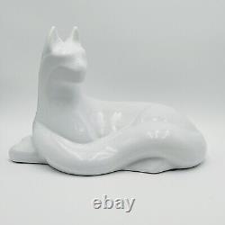 Haeger White Cat Glossy Ceramic Figurine Large 1992 Modernist Art Deco Statue