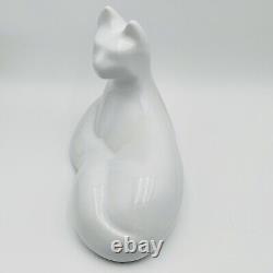 Haeger White Cat Glossy Ceramic Figurine Large 1992 Modernist Art Deco Statue