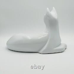 Haeger White Cat Glossy Ceramic Figurine Large 1992 Modernist Art Deco Statue