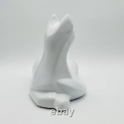 Haeger White Cat Glossy Ceramic Figurine Large 1992 Modernist Art Deco Statue