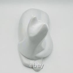 Haeger White Cat Glossy Ceramic Figurine Large 1992 Modernist Art Deco Statue
