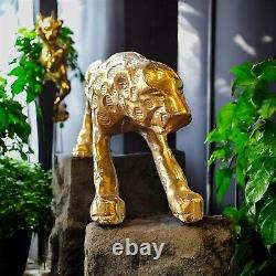 Hand-Craft Aluminum Solid Metal Panther Antique Cat Tiger Family Animal Figurine