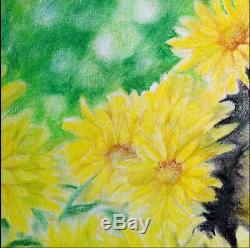 Hand Made Water Color On Paper Art Decoration Propylene Chrysanthem Cat Painting