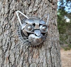 Hand made scrap metal cat head sculpture steel upcycled robot kitten wall art