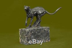 Handmade Jaguar Cat Collector Bronze Marble Bookend Statue Art Deco Art