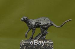 Handmade Jaguar Cat Collector Bronze Marble Bookend Statue Art Deco Art
