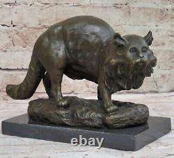 Handmade Vintage Bronze Home Art Deco Cat Statue Plinth Lost wax Method Figure