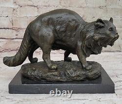 Handmade Vintage Bronze Home Art Deco Cat Statue Plinth Lost wax Method Figure