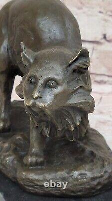 Handmade Vintage Bronze Home Art Deco Cat Statue Plinth Lost wax Method Figure