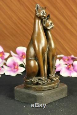 Handmade bronze sculpture Cat Two Deco Art Cats Base On Signed Cat Old Figurine
