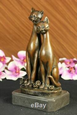 Handmade bronze sculpture Cat Two Deco Art Cats Base On Signed Cat Old Figurine