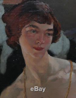 Helen Mackenzie Scottish Art Deco Portrait Woman Cat Oil Painting Art 1888-1966