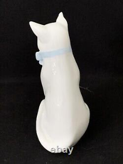 Herend Hungary Handpainted Porcelain Sitting White Cat Blue Bow Figurine Mint