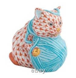 Herend Playful Kitten with Yarn (24K Gold) New Mint Porcelain Cat
