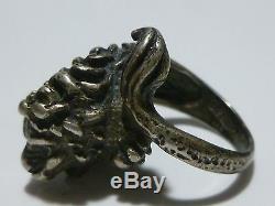 Highly Ornate Art Deco Womens Sterling Silver Lion Feline Cat Ring Size 6.25