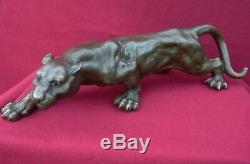 Hot Cast Panther Bronze Statue Animal Figure Sculpture Cougar Big Cat Figurine