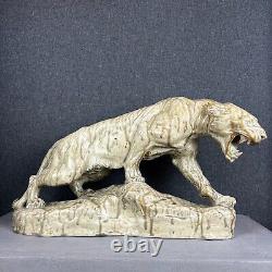 Huge Tiger Sculpture Figurine Glazed Ceramic Thomas Cartier Lion Cat Wild France