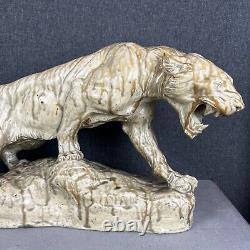 Huge Tiger Sculpture Figurine Glazed Ceramic Thomas Cartier Lion Cat Wild France