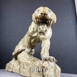 Huge Tiger Sculpture Figurine Glazed Ceramic Thomas Cartier Lion Cat Wild France