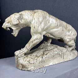 Huge Tiger Sculpture Figurine Glazed Ceramic Thomas Cartier Lion Cat Wild France