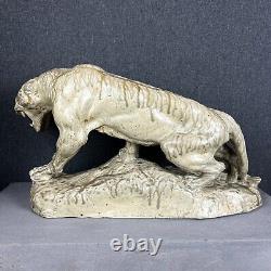 Huge Tiger Sculpture Figurine Glazed Ceramic Thomas Cartier Lion Cat Wild France