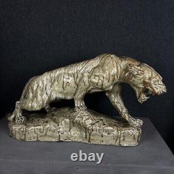 Huge Tiger Sculpture Figurine Glazed Ceramic Thomas Cartier Lion Cat Wild France