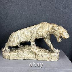 Huge Tiger Sculpture Figurine Glazed Ceramic Thomas Cartier Lion Cat Wild France