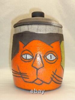 Incised Cat Moon Jar Bill Billy Ray Mangham Cool Funky Pop Folk Art Deco