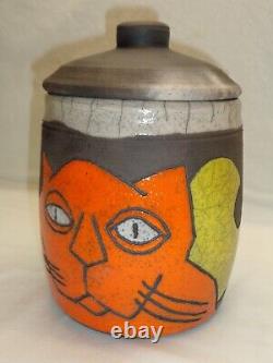 Incised Cat Moon Jar Bill Billy Ray Mangham Cool Funky Pop Folk Art Deco