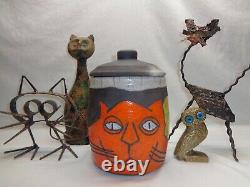 Incised Cat Moon Jar Bill Billy Ray Mangham Cool Funky Pop Folk Art Deco