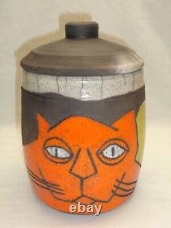 Incised Cat Moon Jar Bill Billy Ray Mangham Cool Funky Pop Folk Art Deco