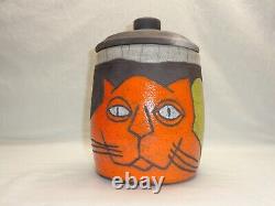 Incised Cat Moon Jar Bill Billy Ray Mangham Cool Funky Pop Folk Art Deco