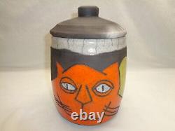 Incised Cat Moon Jar Bill Billy Ray Mangham Cool Funky Pop Folk Art Deco