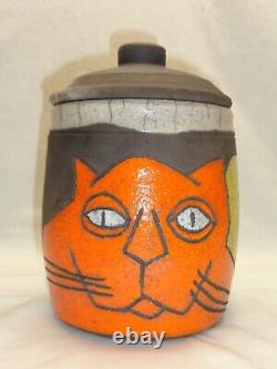 Incised Cat Moon Jar Bill Billy Ray Mangham Cool Funky Pop Folk Art Deco