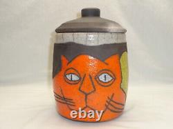 Incised Cat Moon Jar Bill Billy Ray Mangham Cool Funky Pop Folk Art Deco