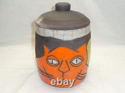 Incised Cat Moon Jar Bill Billy Ray Mangham Cool Funky Pop Folk Art Deco