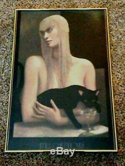 JMW Chrzanoska Lithograph Art Deco Woman with Black Cat Framed