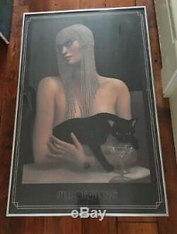 JMW Chrzanoska Solitaire Lithograph Art Deco Woman with Black Cat Framed