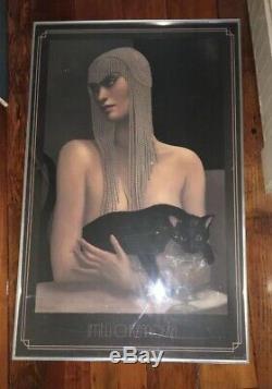 JMW Chrzanoska Solitaire Lithograph Art Deco Woman with Black Cat Framed