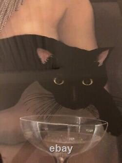 J. M. W Chrzanoska Art Deco Woman with Black Cat Solitaire Poster Print Framed